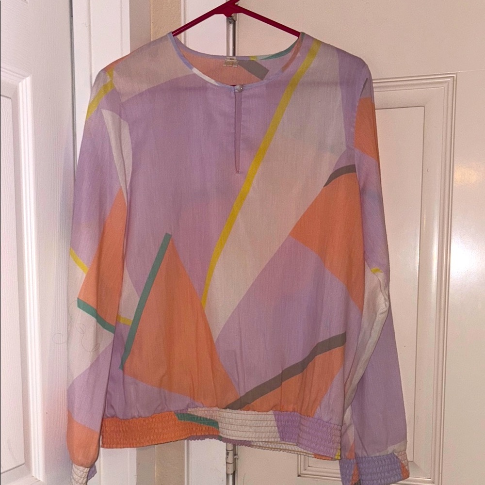 Colorful Geometric Blouse 1980s Cotton SZ LG